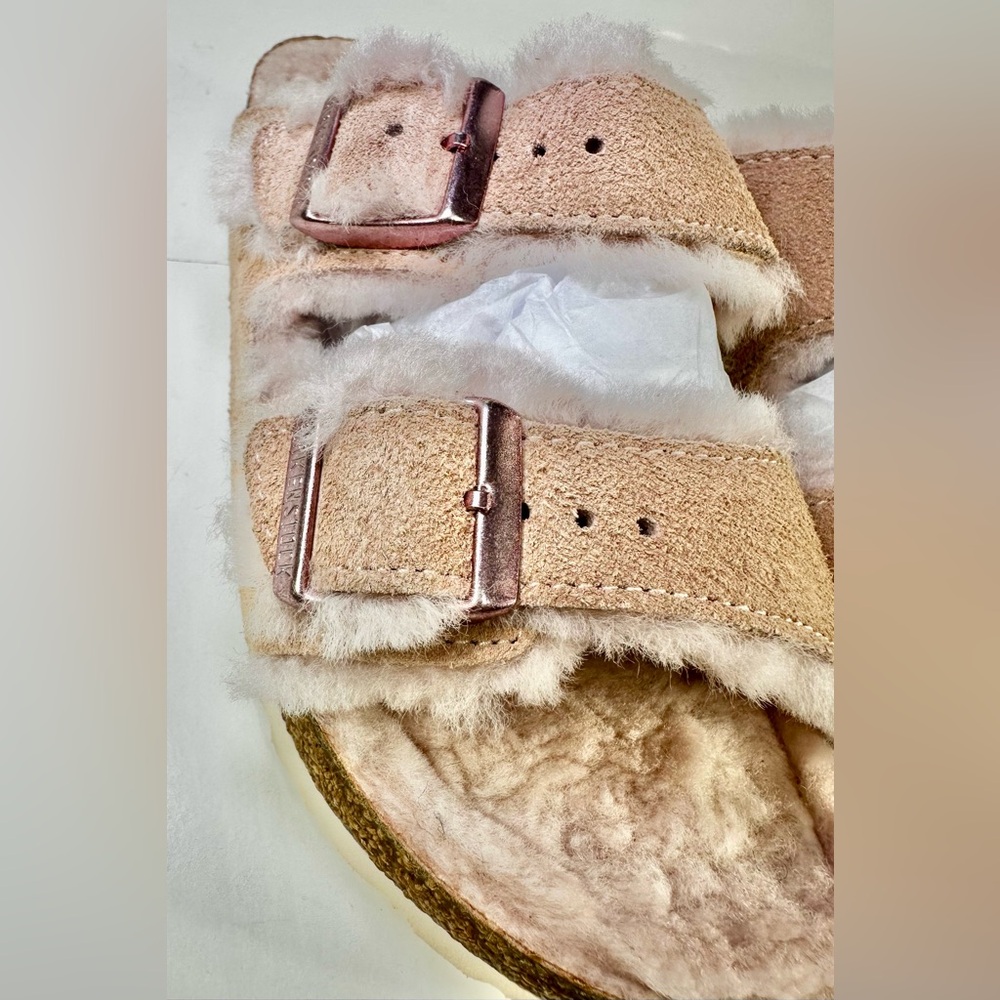 Birkenstock Arizona Shearling Light Rose Pink Fur Slide Sandals EU 35 - Picture 8 of 15